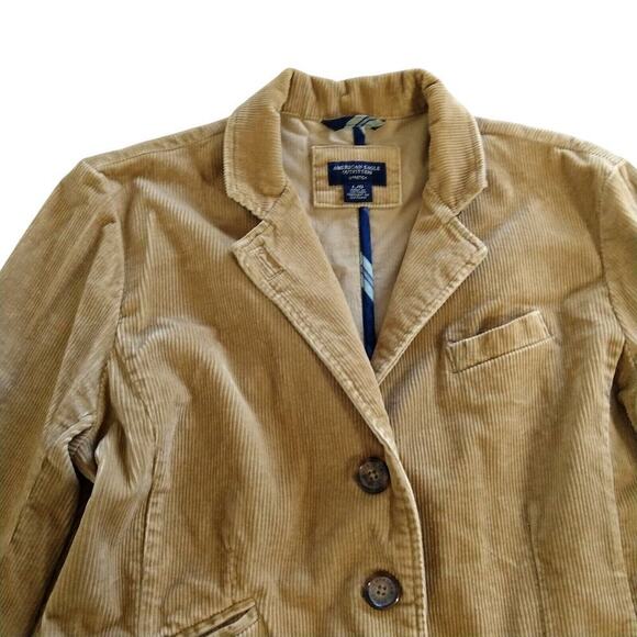Vintage Y2K American Eagle Corduroy Blazer Jacket Size L Tan Button Up 2000s - Picture 2 of 9